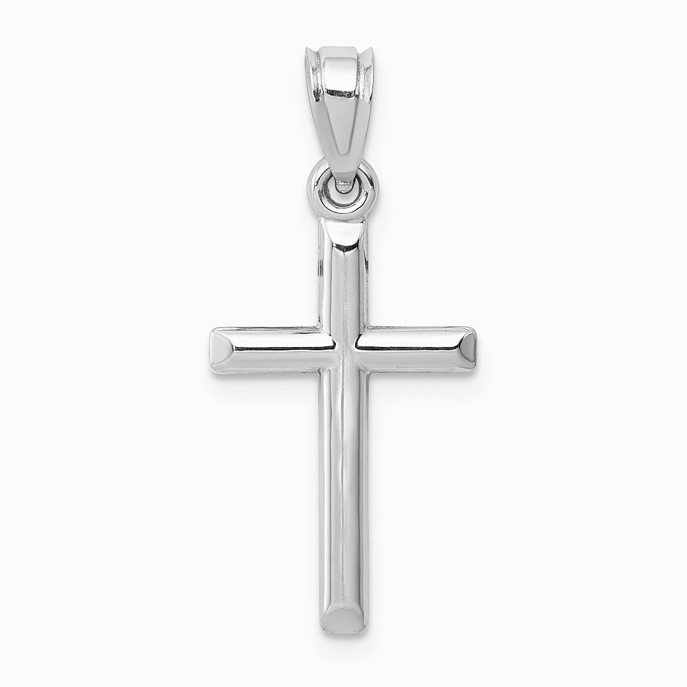 14K White Gold Hollow Cross Pendant - Product Photo
