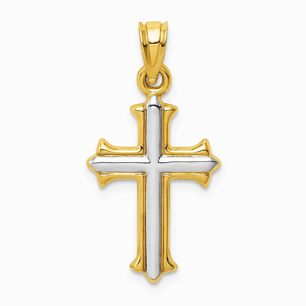 14K Yellow & Rhodium with Rhodium Reversible Hollow Cross Pendant