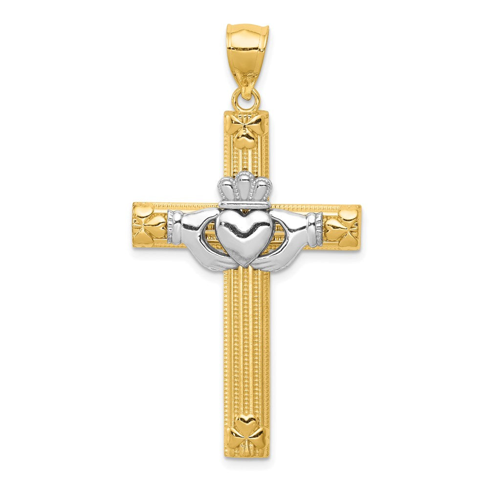 14K Two-tone Claddagh Cross Pendant - Product Photo