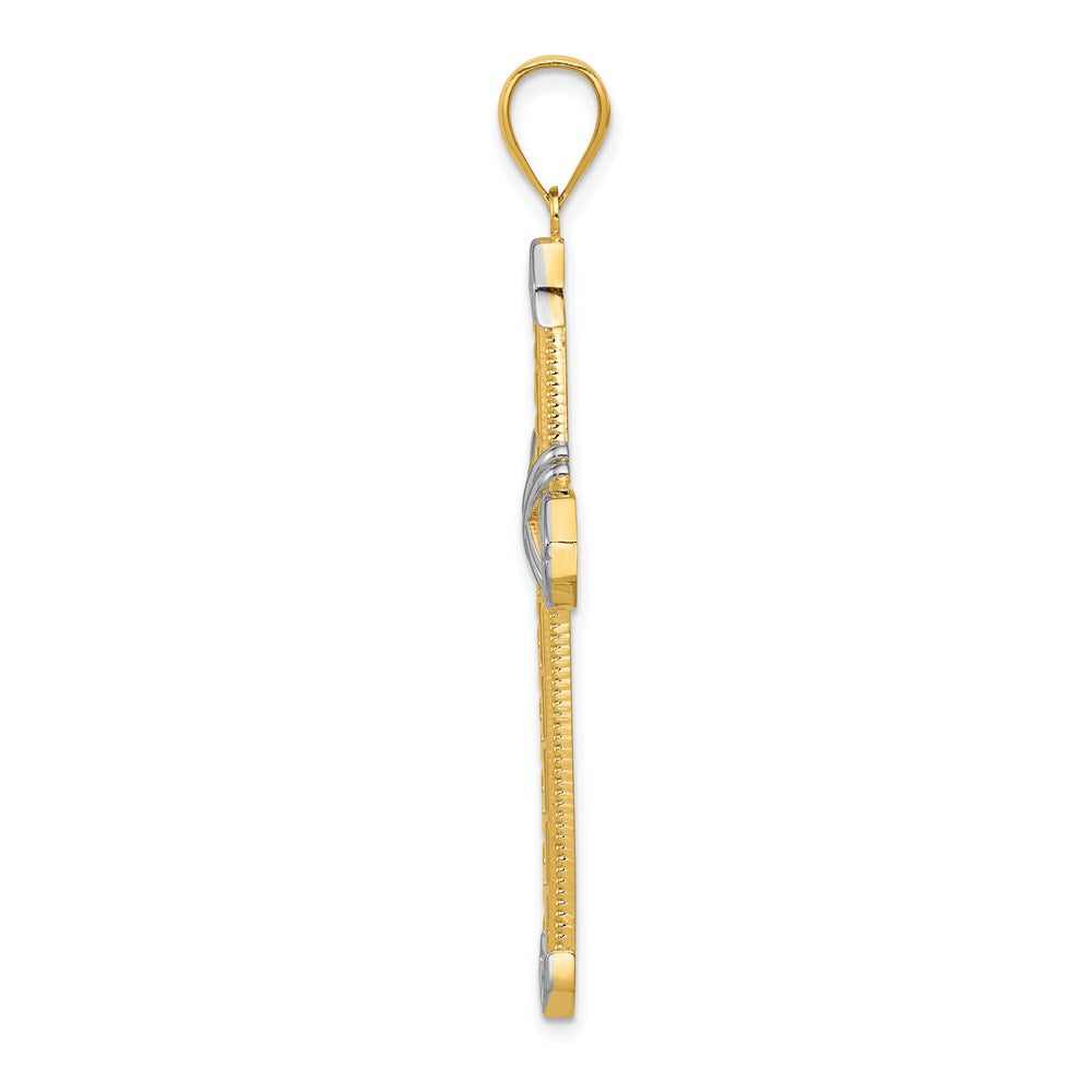 14K Yellow & Rhodium And Rhodium Greek Key Cross Pendant - Product Photo