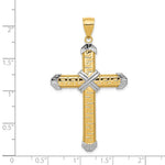 14K Yellow & Rhodium And Rhodium Greek Key Cross Pendant - Product Photo