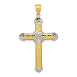 14K Yellow & Rhodium And Rhodium Greek Key Cross Pendant - Product Photo