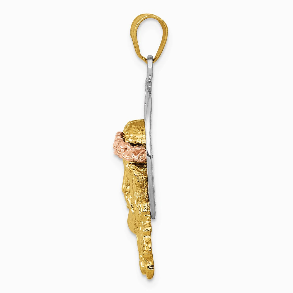 14K Tri-color Diamond-cut Christ Charm - Product Photo