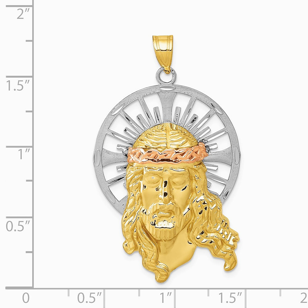 14K Tri-color Diamond-cut Christ Pendant - Product Photo