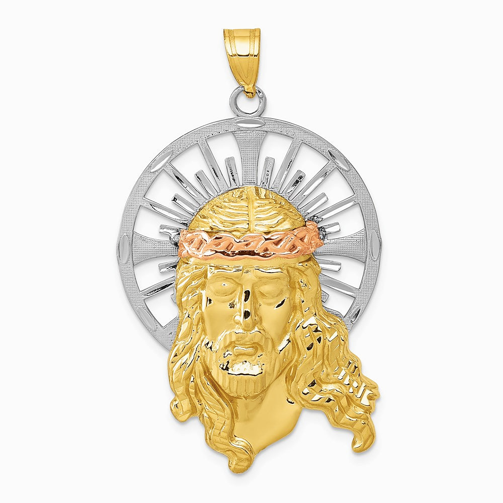 14K Tri-color Diamond-cut Christ Pendant - Product Photo