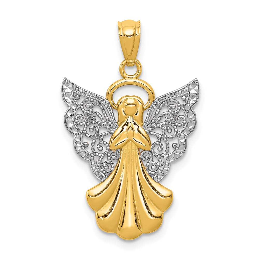 14k w/Rhodium Filigree Angel Pendant - Product Photo