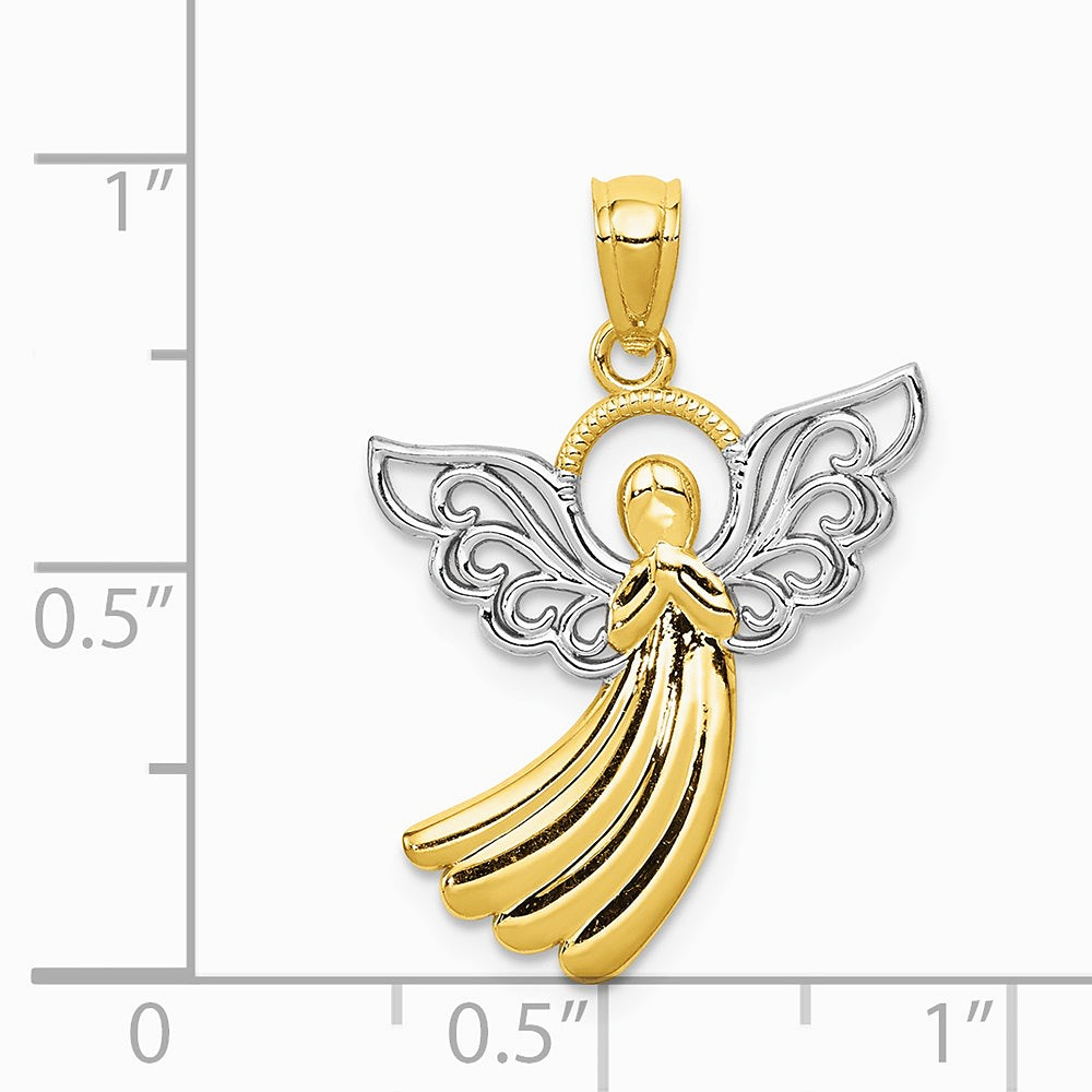 10K Two-tone with Rhodium Filigree Angel Pendant - Product Photo