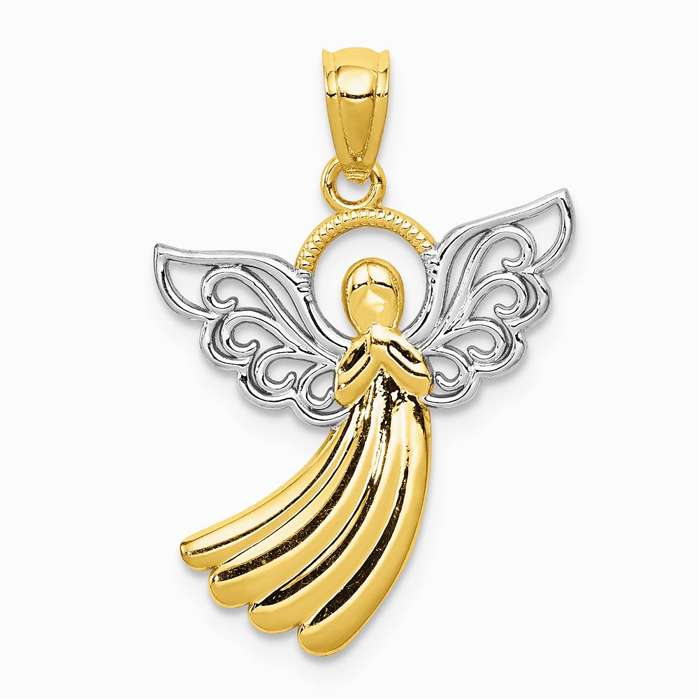 10K Two-tone with Rhodium Filigree Angel Pendant - Product Photo