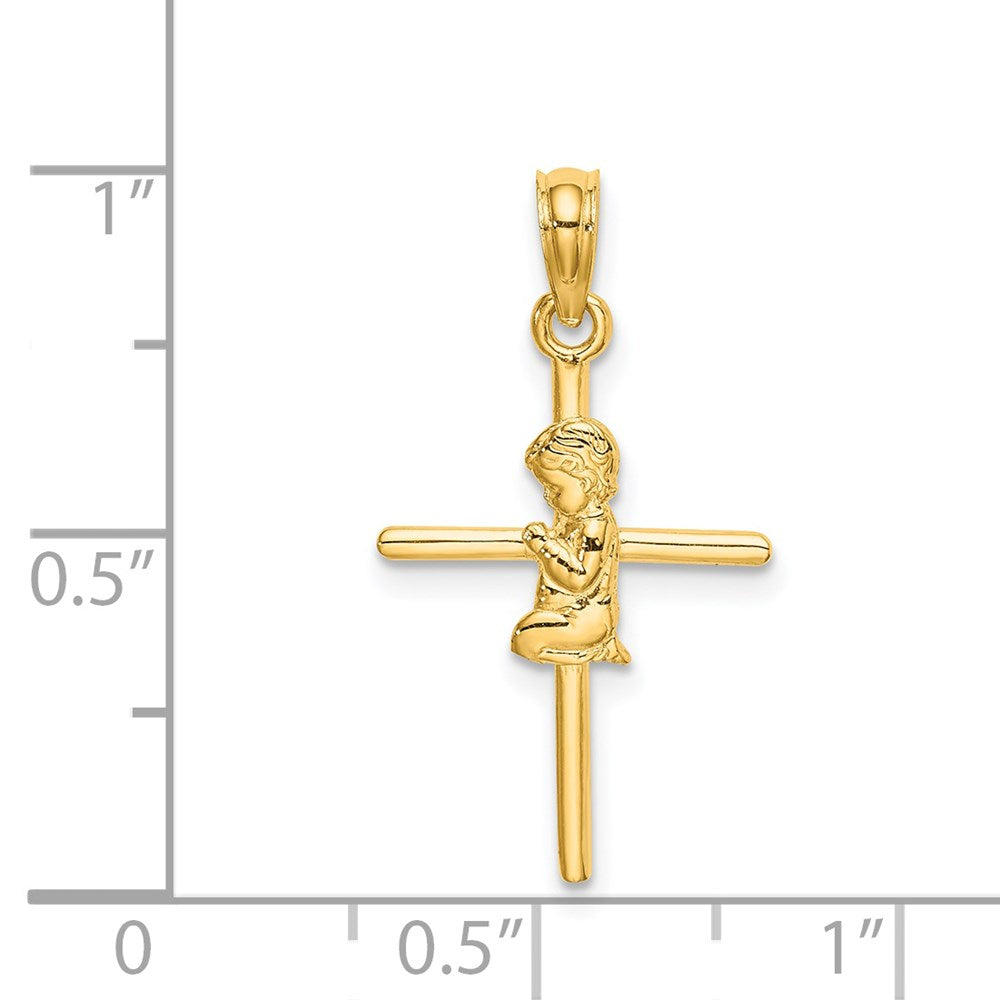 10K / 14K Yellow Gold Praying Boy Cross Charm - Product Photo
