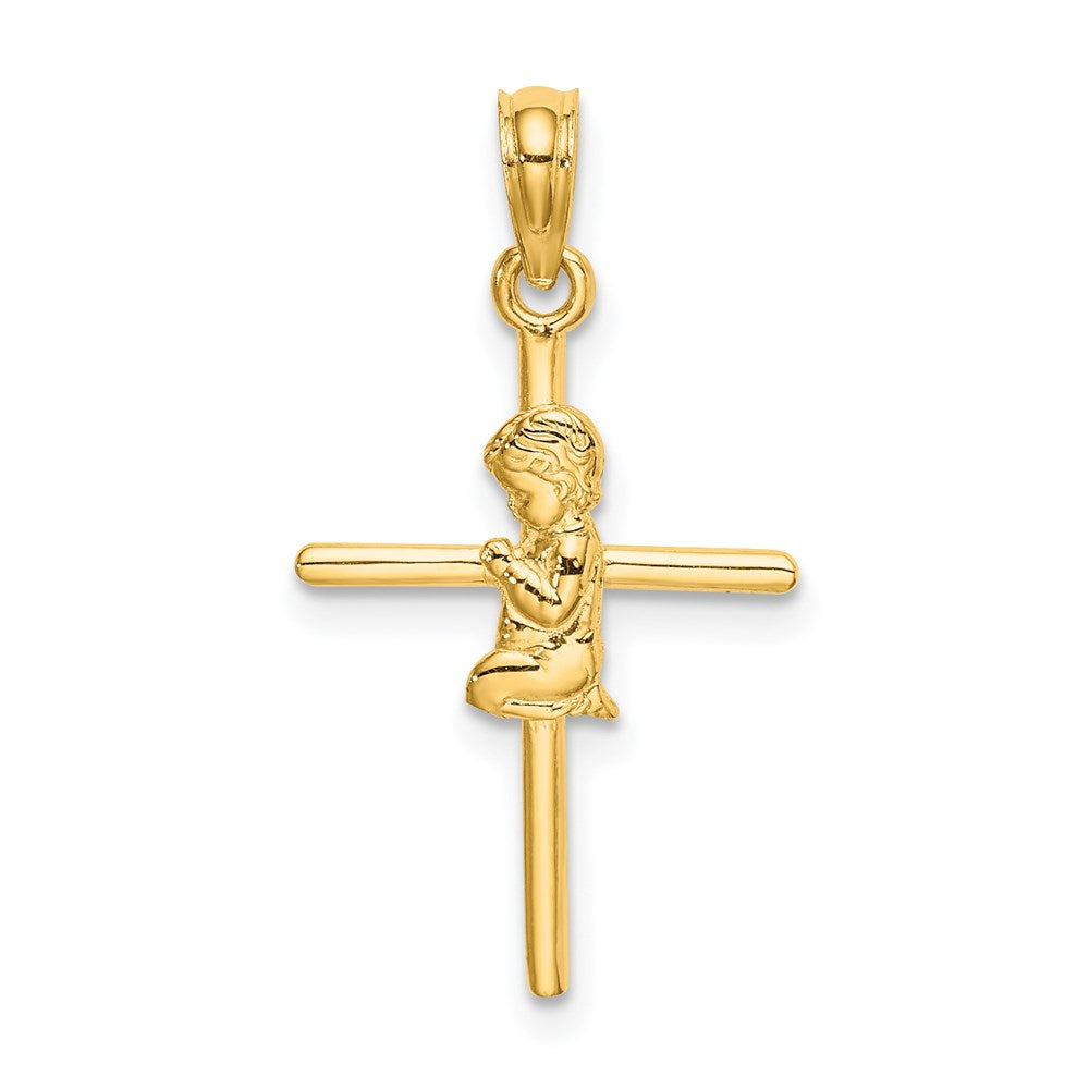 10K / 14K Yellow Gold Praying Boy Cross Charm - Product Photo