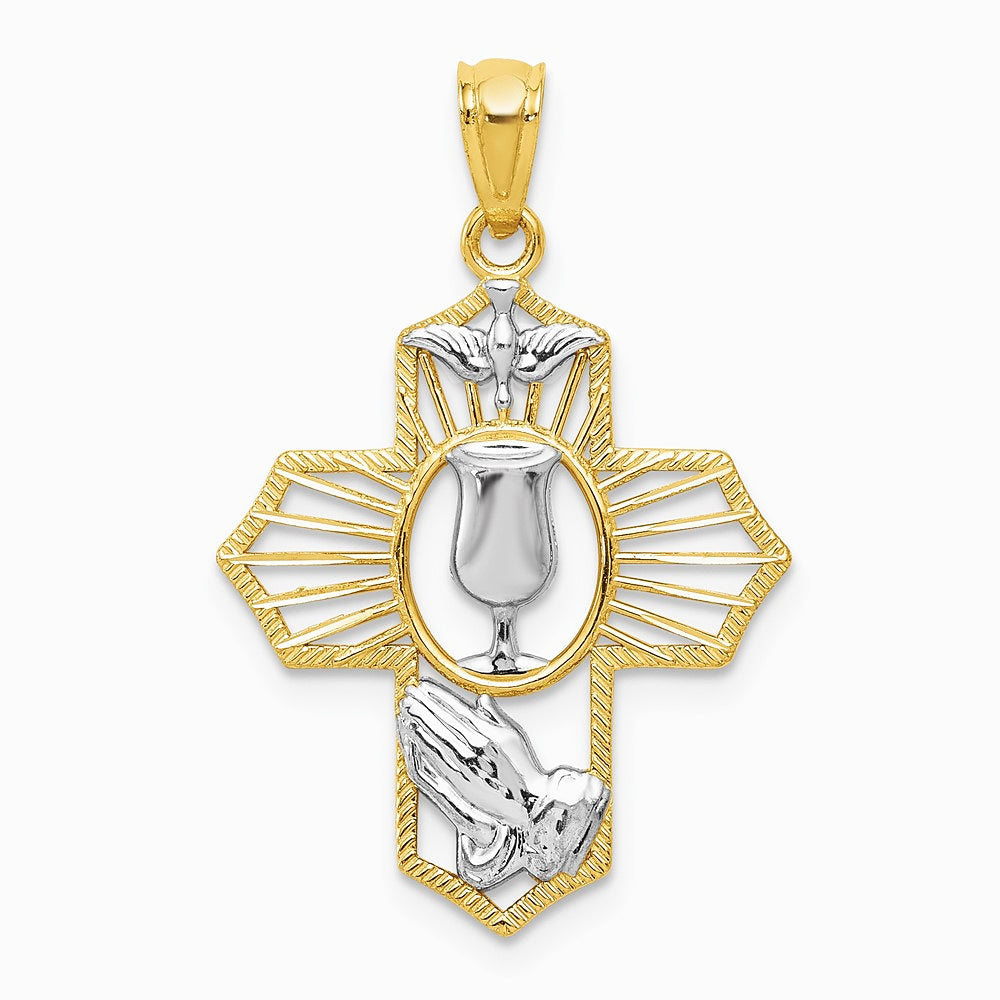 14K Yellow & Rhodium with Rhodium Cross Pendant - Product Photo