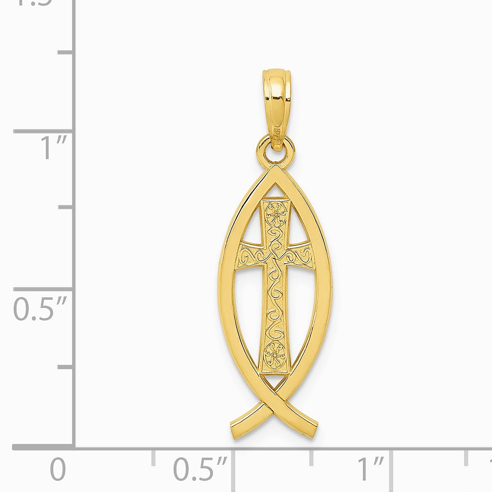 10K / 14K Yellow Gold Ichthus Fish Pendant - Product Photo