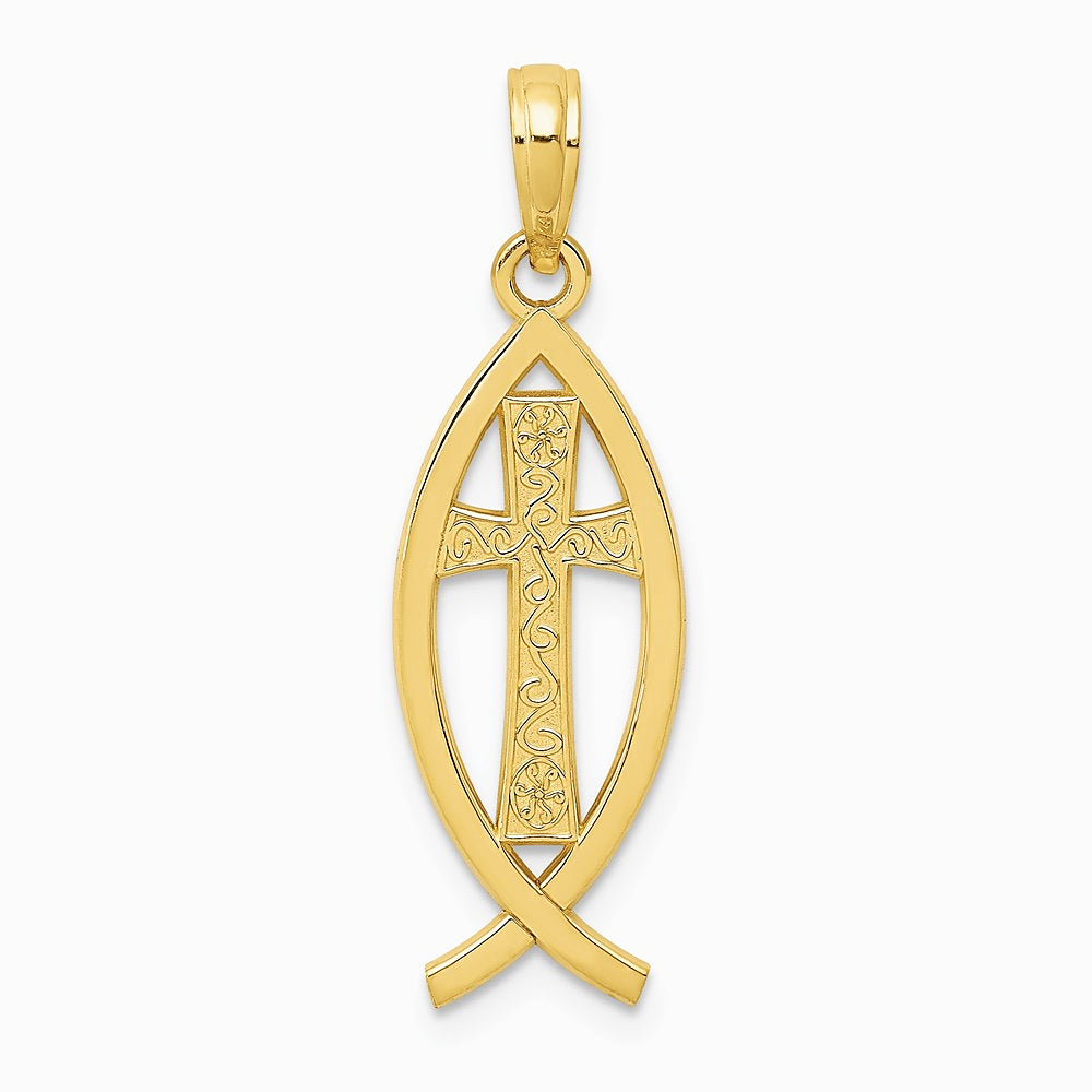 10K / 14K Yellow Gold Ichthus Fish Pendant - Product Photo