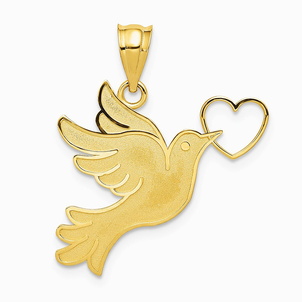 14K Yellow Gold Dove with Heart Pendant