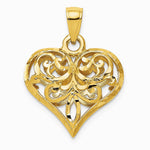 14K Yellow Gold Polished 3-D Filigree Puffed Heart Pendant - Product Photo