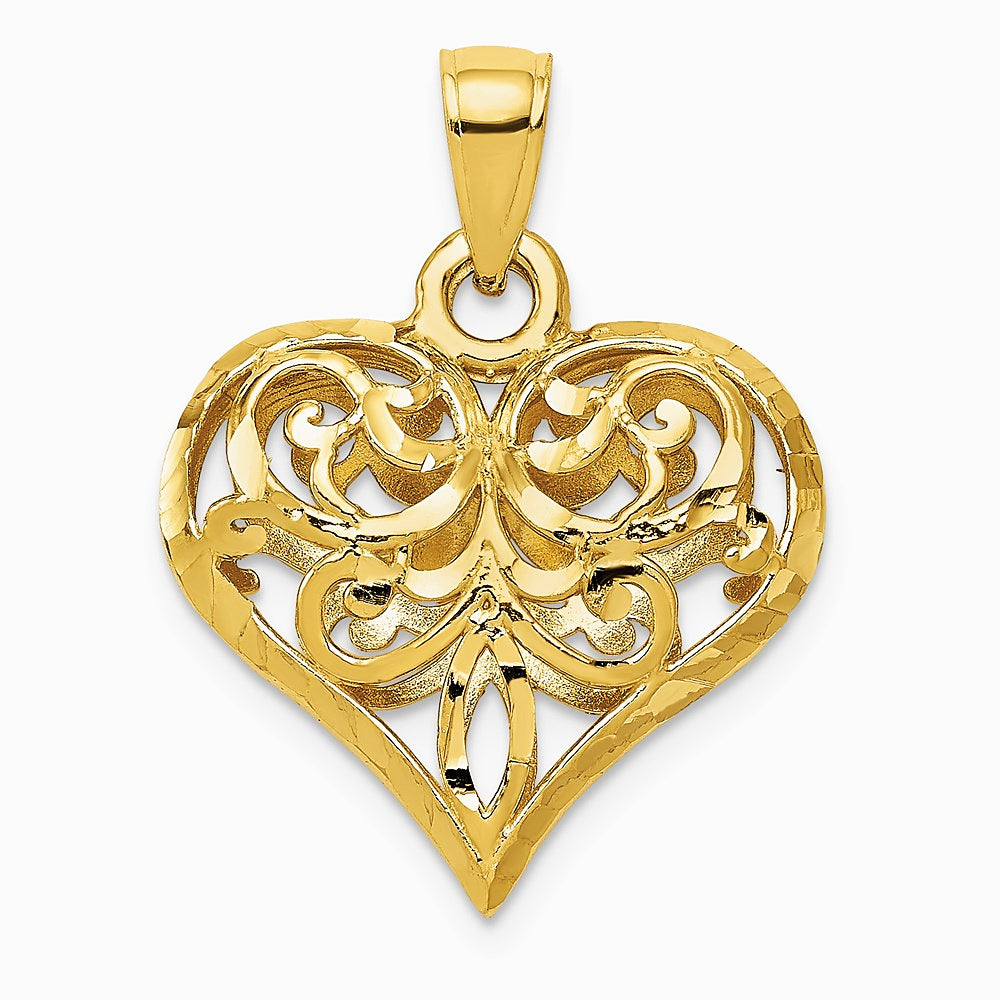 14K Yellow Gold Polished 3-D Filigree Puffed Heart Pendant