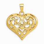 14K Yellow Gold Polished 3-D Filigree Puffed Heart Pendant - Product Photo