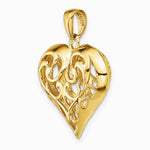 14K Yellow Gold Polished 3-D Filigree Puffed Heart Pendant - Product Photo