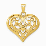 14K Yellow Gold Polished 3-D Filigree Puffed Heart Pendant - Product Photo