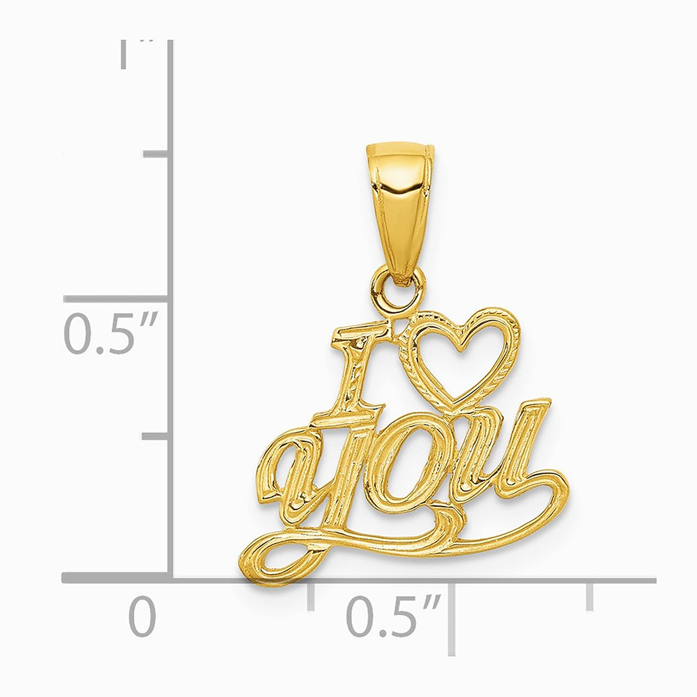 10K / 14K Yellow Gold Polished & Textured I Heart You Pendant - Product Photo