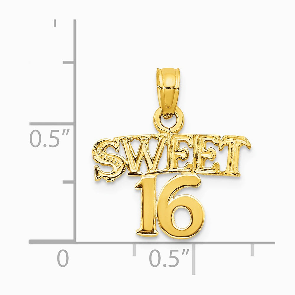 10K / 14K Yellow Gold SWEET 16 Pendant - Product Photo