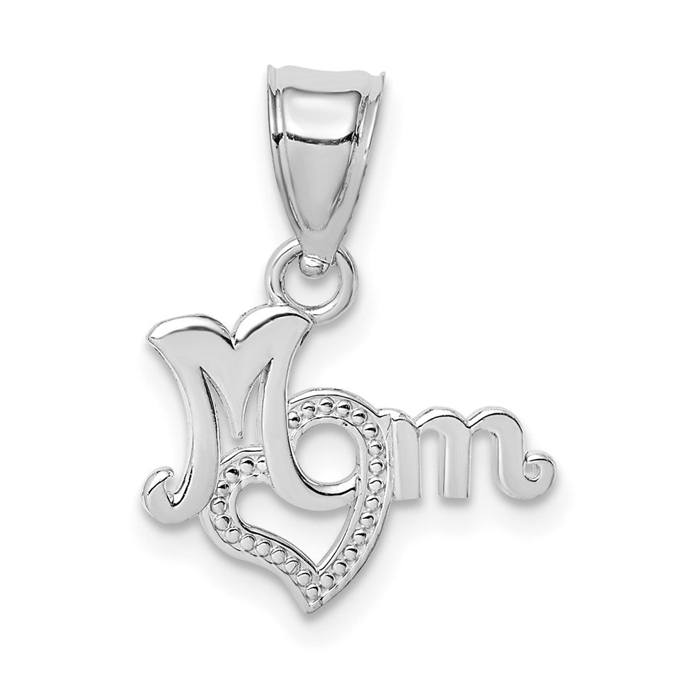 14K White Gold MOM with Heart Pendant - Product Photo
