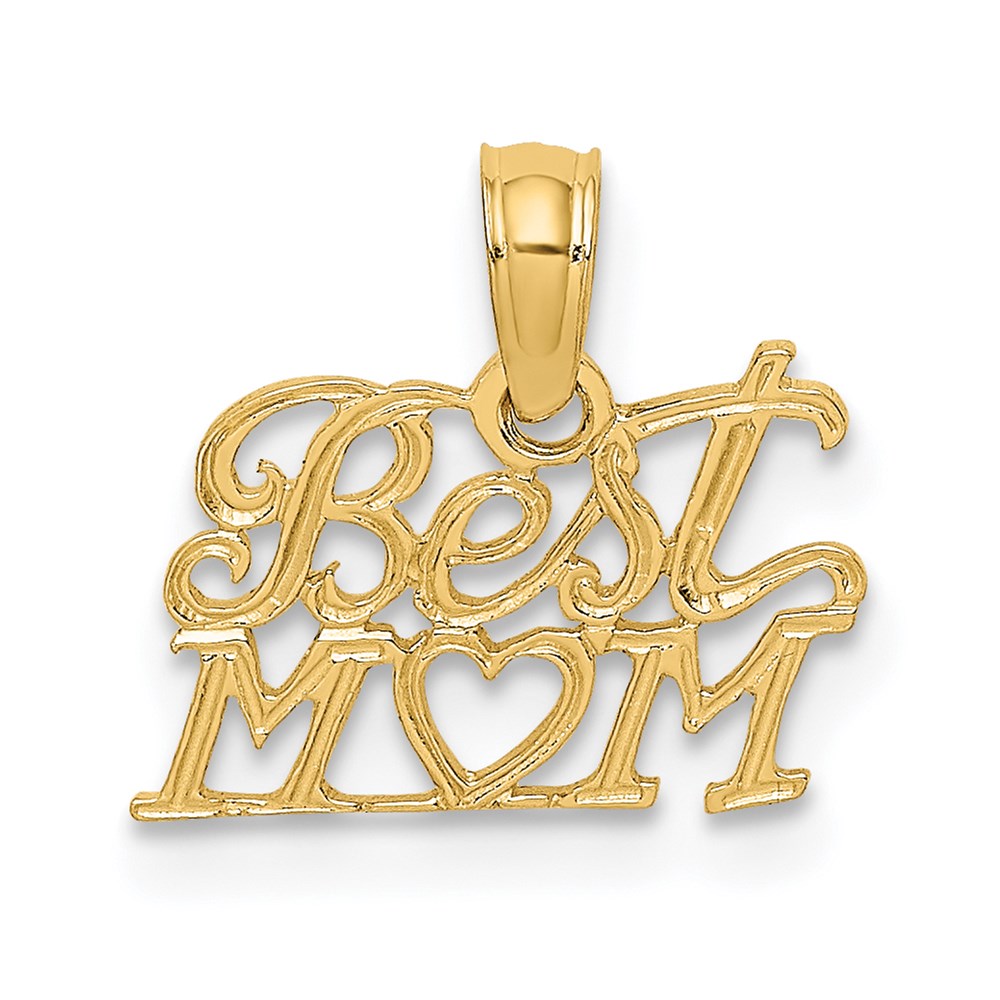 14K Yellow Gold BEST MOM with Heart Charm - Product Photo