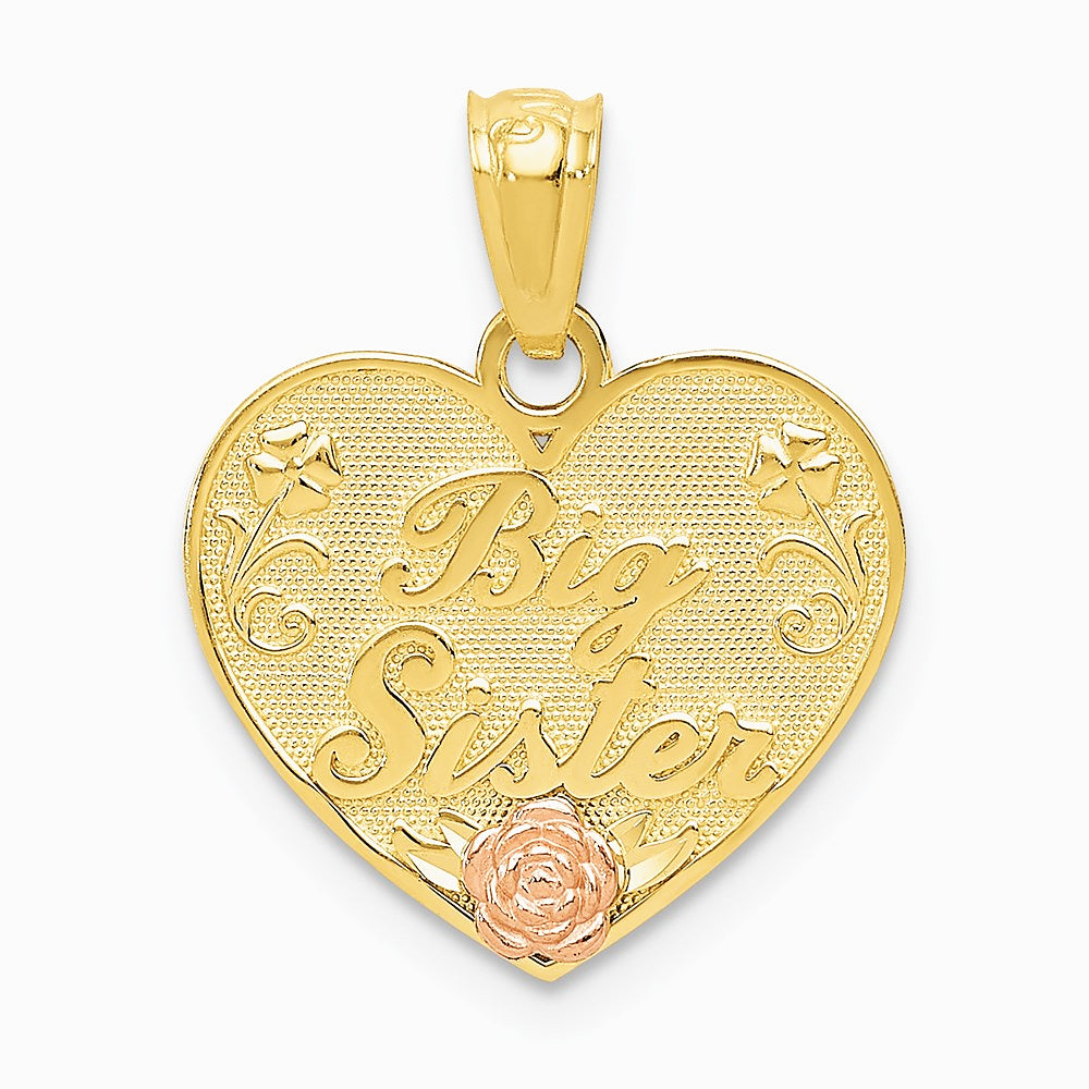 14K Two-tone BIG SISTER Heart Pendant