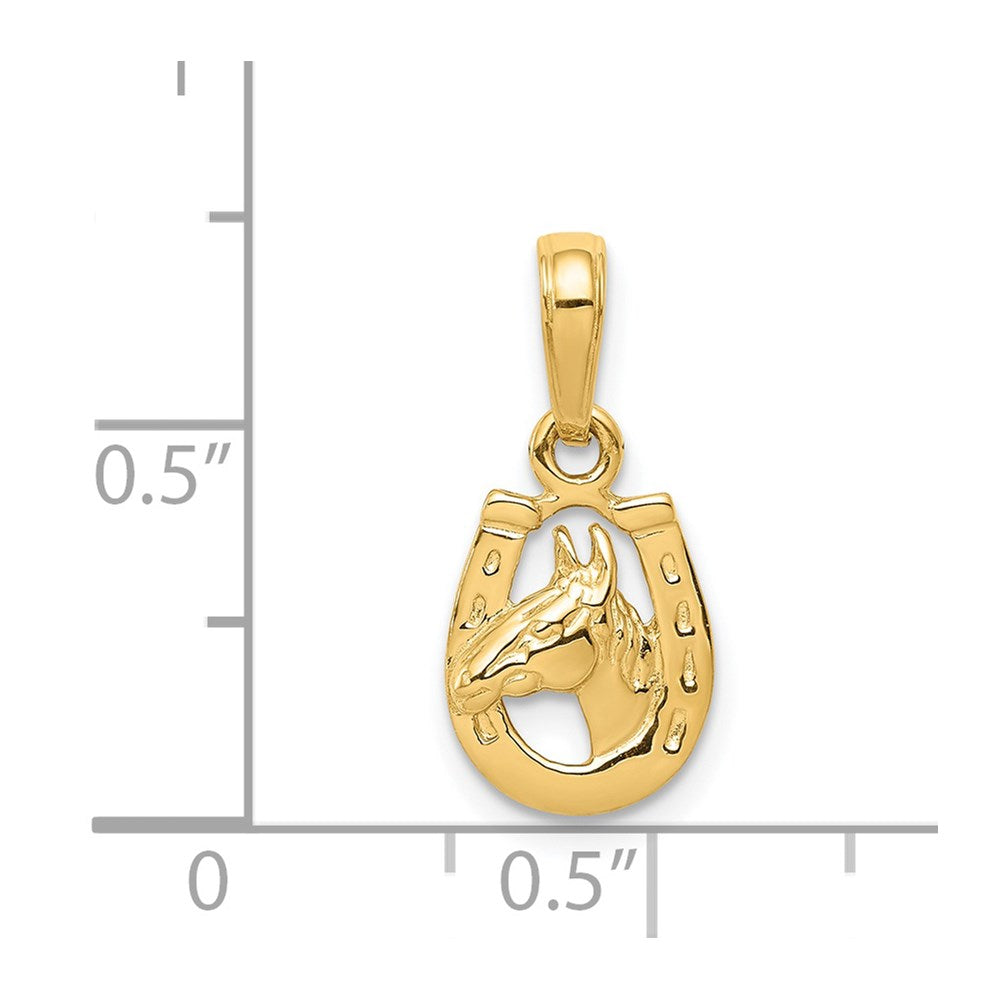 10K / 14K Yellow Gold Horse Head in Horseshoe Pendant - Product Photo