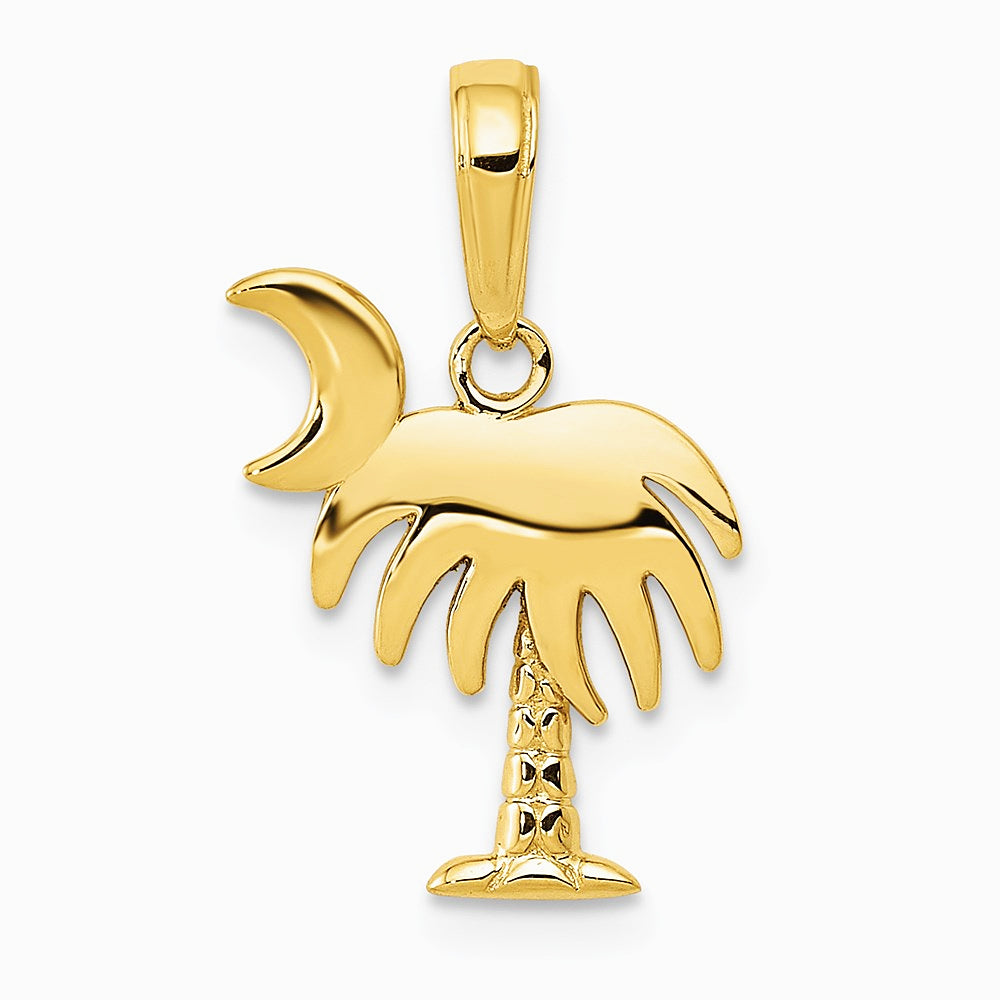 10K / 14K Yellow Gold Charleston Palm Tree with Moon Pendant - Product Photo