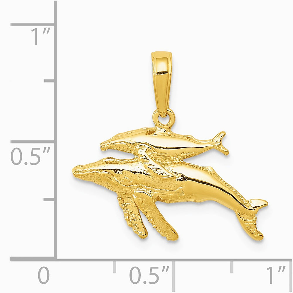 10K / 14K Yellow Gold Mother and Baby Humpback Whale Pendant - Product Photo