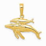10K / 14K Yellow Gold Mother and Baby Humpback Whale Pendant - Product Photo
