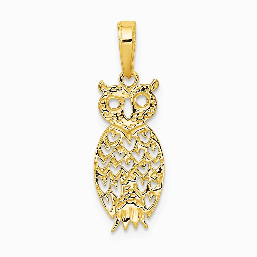 14K Yellow Gold Owl Pendant - Product Photo