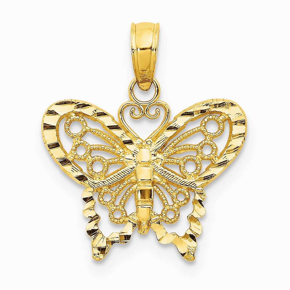 10K / 14K Yellow Gold Diamond-cut Butterfly Pendant - Product Photo