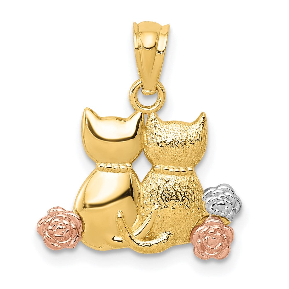 14K Two-tone with White Rhodium Cats Pendant