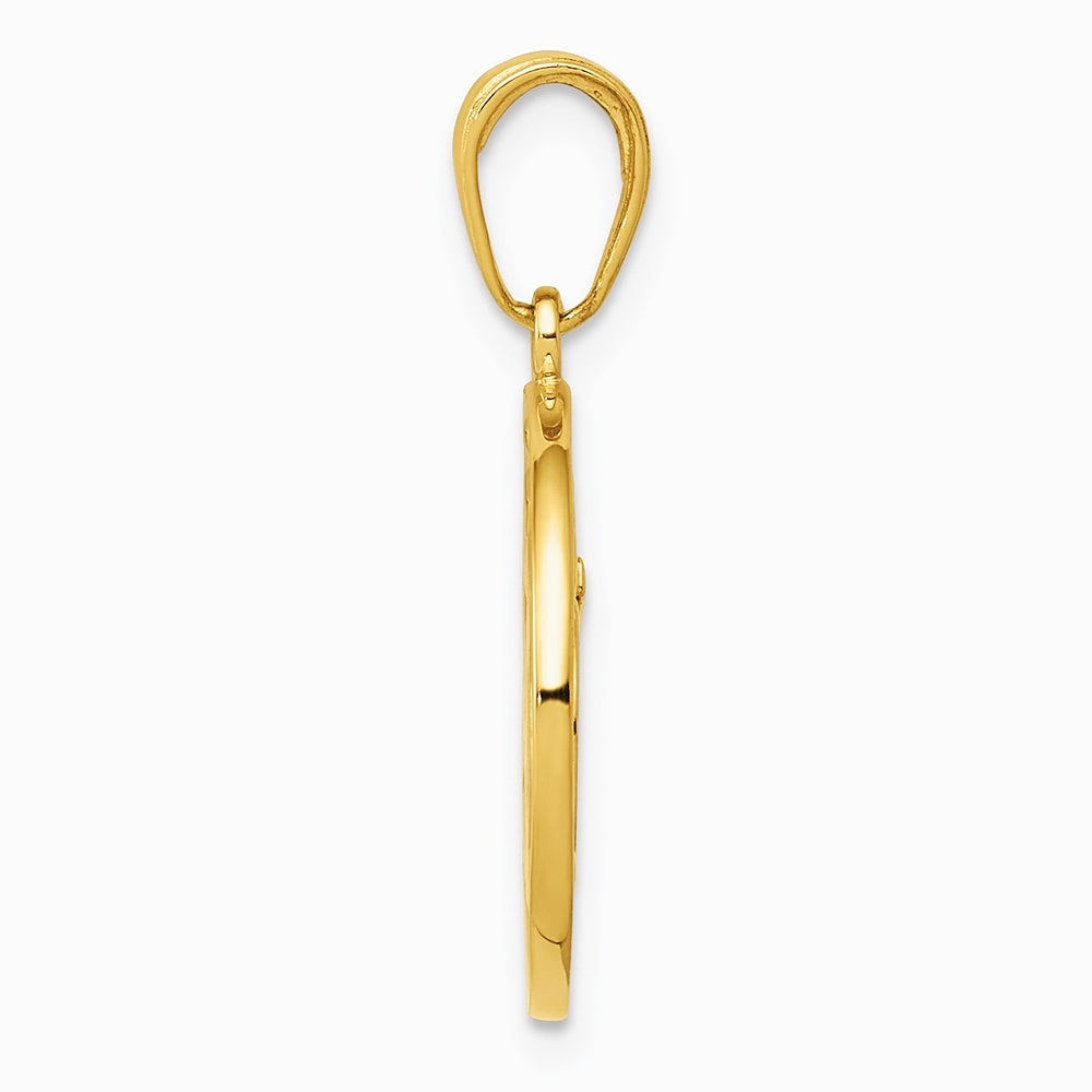 10K / 14K Yellow Gold Cut-out Round Frame Yoga Om Symbol Pendant - Product Photo