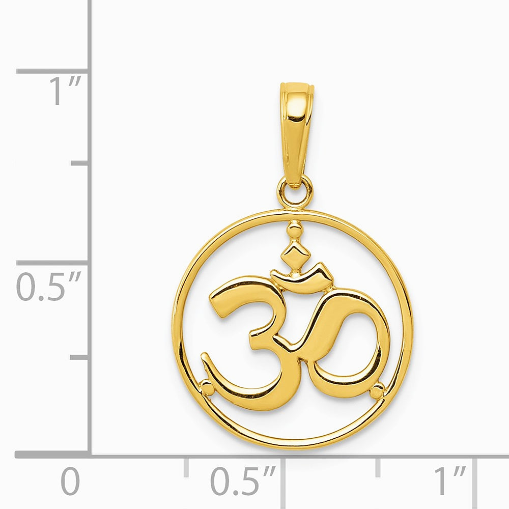 10K / 14K Yellow Gold Cut-out Round Frame Yoga Om Symbol Pendant - Product Photo