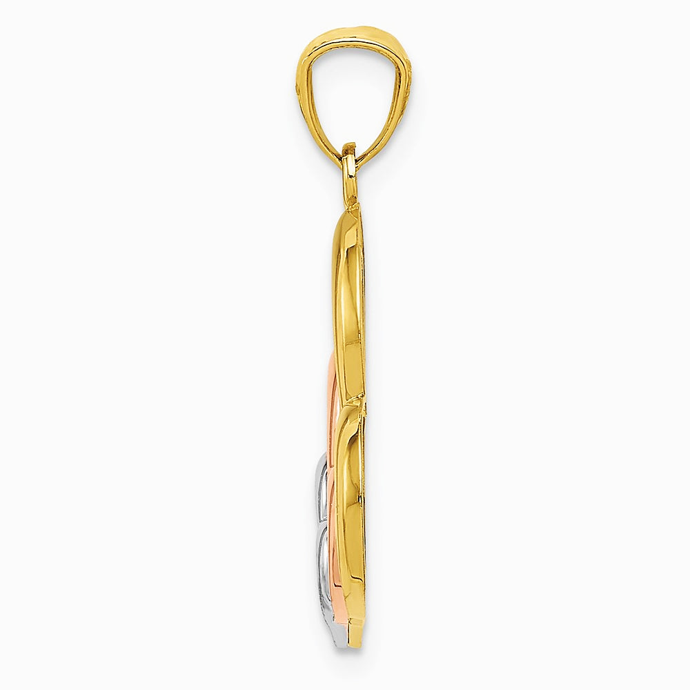 14K Two-tone and White Rhodium Polished 3 Hearts Pendant - Product Photo