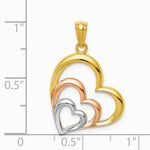14K Two-tone and White Rhodium Polished 3 Hearts Pendant - Product Photo