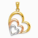 14K Two-tone and White Rhodium Polished 3 Hearts Pendant - Product Photo