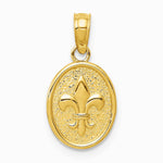 10K / 14K Yellow Gold Polished Small Fleur De Lis in Oval Pendant - Product Photo