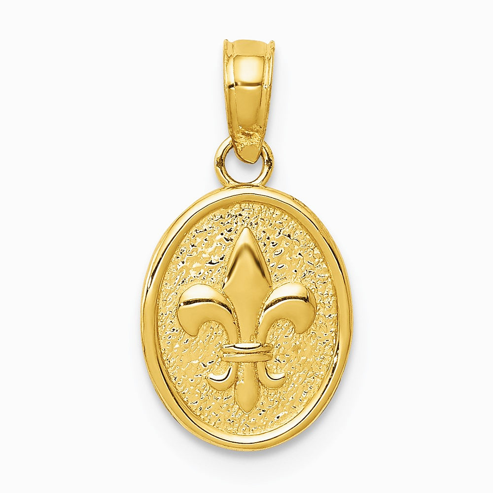 10K / 14K Yellow Gold Polished Small Fleur De Lis in Oval Pendant - Product Photo