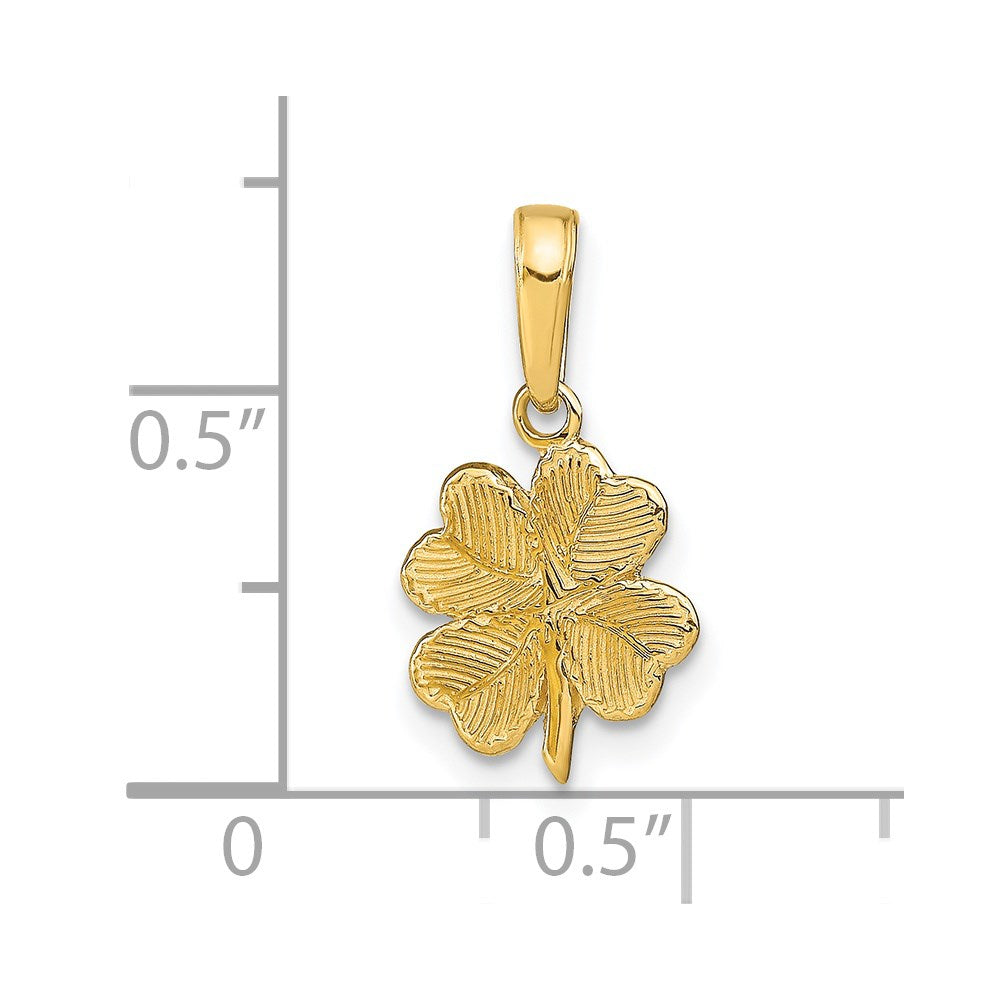 14k Polished and Textured 4-Leaf Clover Pendant - Product Photo