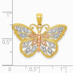 14K Yellow & Rhodium with White and Rose Rhodium Diamond-cut Butterfly Pendant - Product Photo
