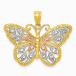14K Yellow & Rhodium with White and Rose Rhodium Diamond-cut Butterfly Pendant - Product Photo