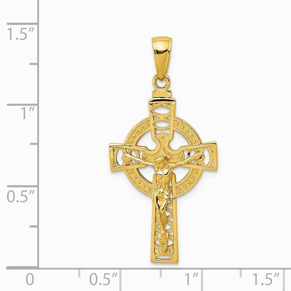 10K / 14K Yellow Gold Polished Celtic Crucifix Pendant - Product Photo