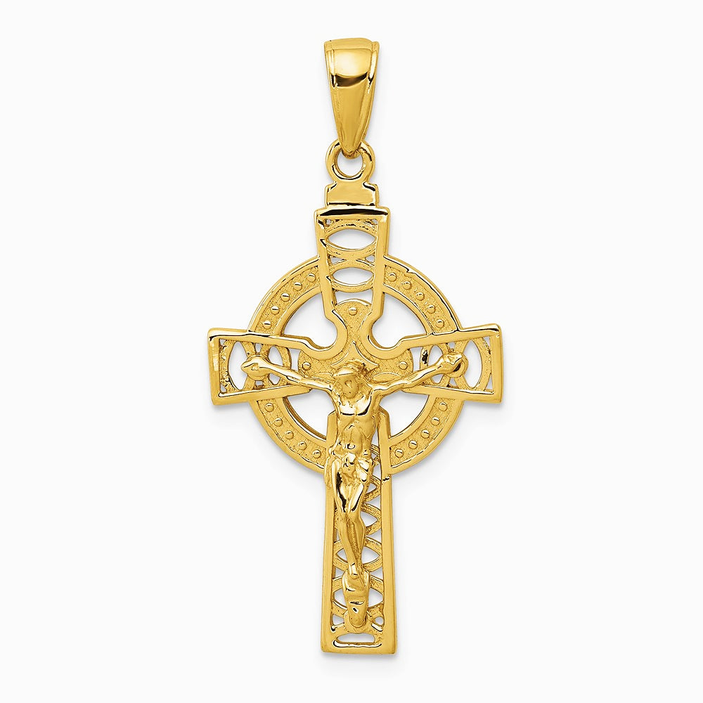 10K / 14K Yellow Gold Polished Celtic Crucifix Pendant - Product Photo