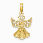 10K / 14K Yellow Gold Polished Textured Guardian Angel W/Heart Pendant - Product Photo