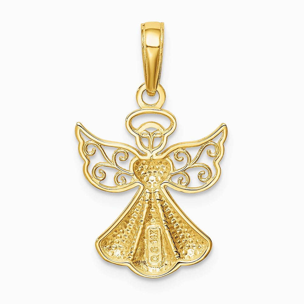 10K / 14K Yellow Gold Polished Textured Guardian Angel W/Heart Pendant - Product Photo