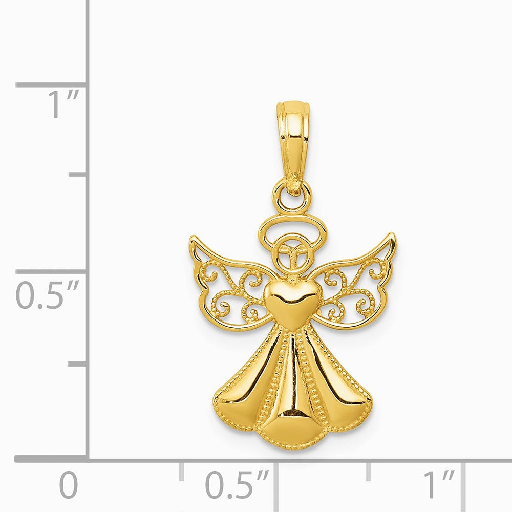 10K / 14K Yellow Gold Polished Textured Guardian Angel W/Heart Pendant - Product Photo